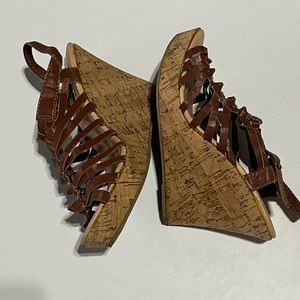 Brown Strappy Wedge Heels